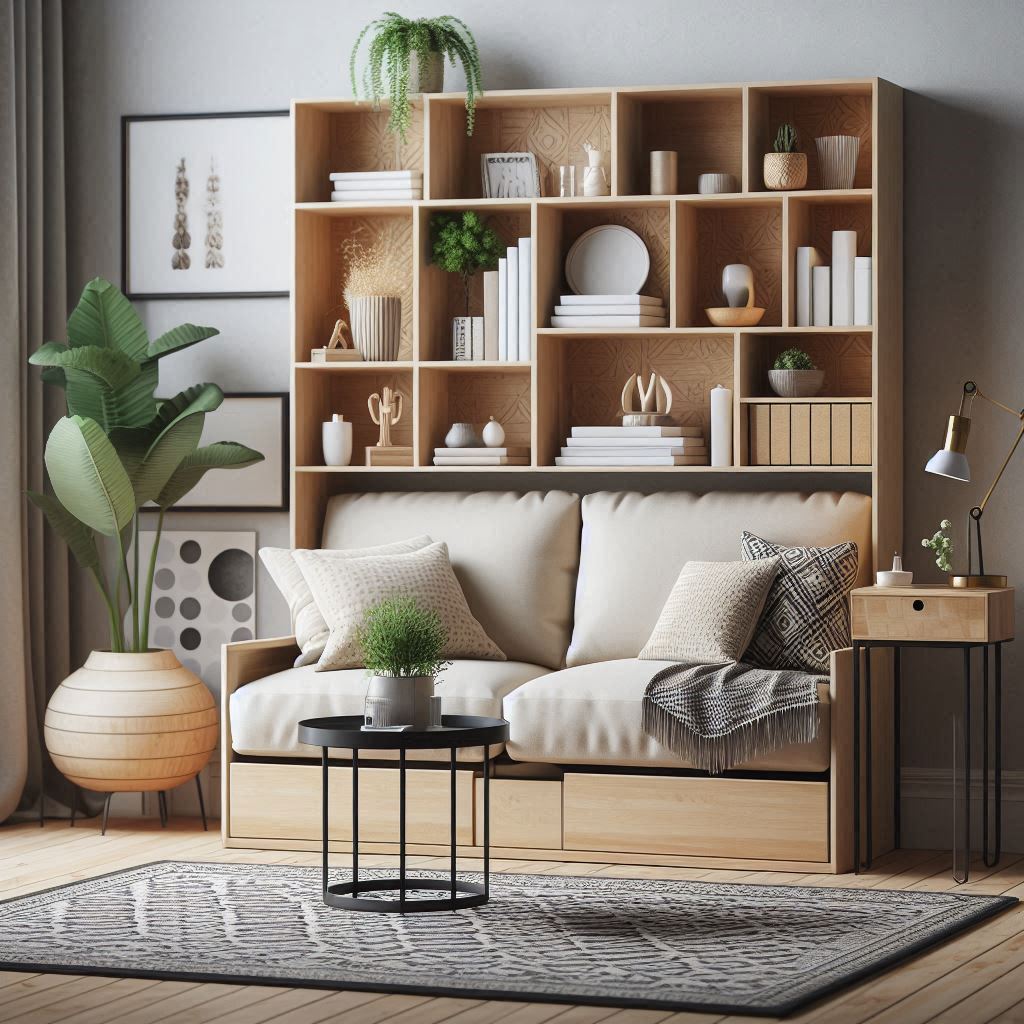Organized looking furniture with seating and storage available
