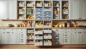 kitchen cabinets with well-organized stuffs
