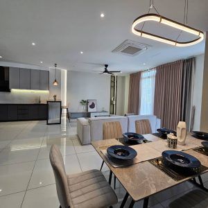 dining room and living room fills with furniture